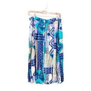 Vintage 90s Bobbie Brooks M Pull On Multicolor Geometric Button Down Midi Skirt